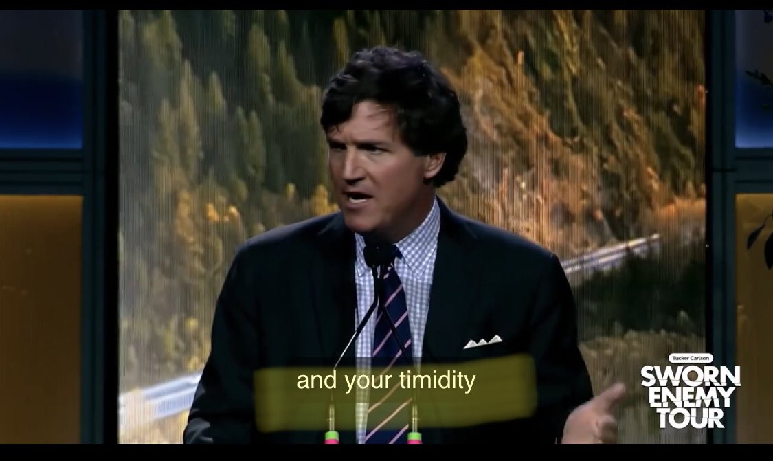 SabineWalkerNo2's tweet image. Dear Canadians 🇨🇦 who cherish #democracy , #basicrights , #bodilyautomony , #freedom , these words are offered by @TuckerCarlson ❤️ during his inspiring #LiberatingCanada #WakeUpCanada! speech in #Calgary:

„… [Canadians’] #timidity needs to be replaced by #BRAVERY.“

@echipiuk