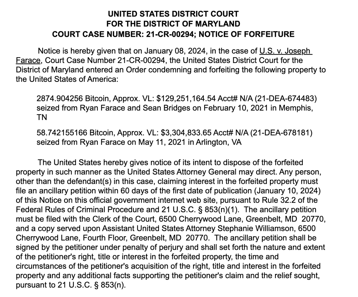 JUST IN: 🇺🇸 U.S. files notice to sell $130 million worth of #Bitcoin seized from Silk Road agent
