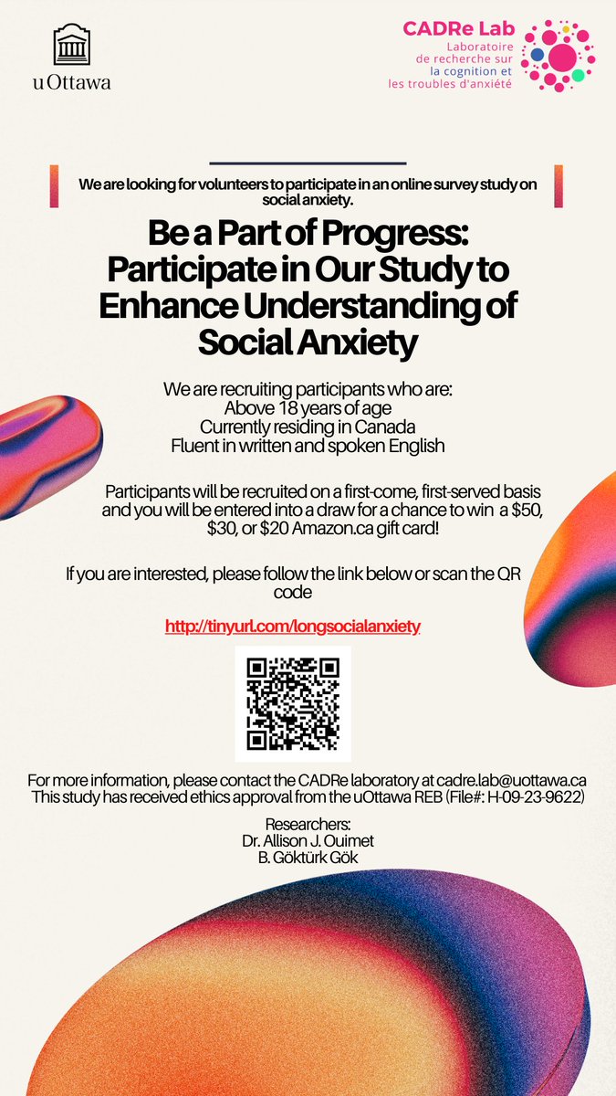 If you currently live in Canada and are over the age of 18, please consider participating in our survey!
Thank you for being part of the progress!
Survey link: tinyurl.com/longsocialanxi…