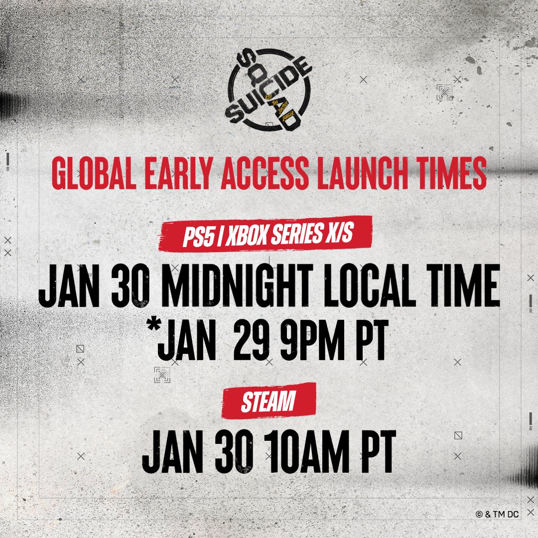 The time is near. Here are your Early Access launch times for consoles and PC. #SuicideSquadGame