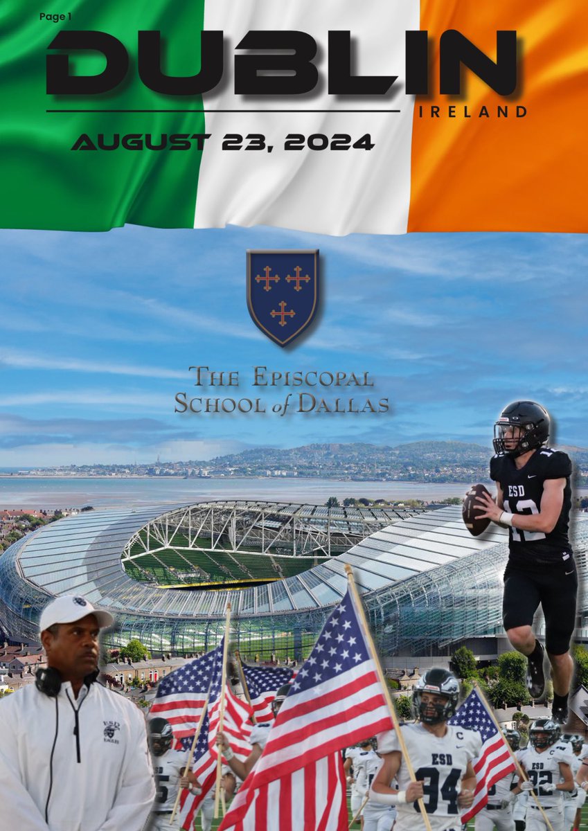 DUBLIN, WE ARE COMING TO YOUR CITY!! ESD Football is excited to announce that we are kicking off this season with an international trip to play in Dublin, Ireland! Our opponent will be announced in the coming days…stay tuned! #ESDFootball #ireland