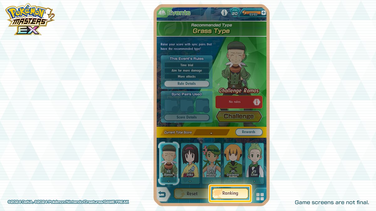 Thank you for playing High Score Event: Grass-Type Masters!

The final results are in.

You can check the rankings and your overall placement via the button at the bottom of this event’s main screen. 👀✨

#PokemonMasters