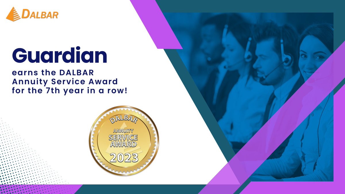 Congratulations to @guardianlife for earning the DALBAR Annuity Service Award for the 7th year in a row! #CustomerService #FinancialServices #ServiceAward #Annuities