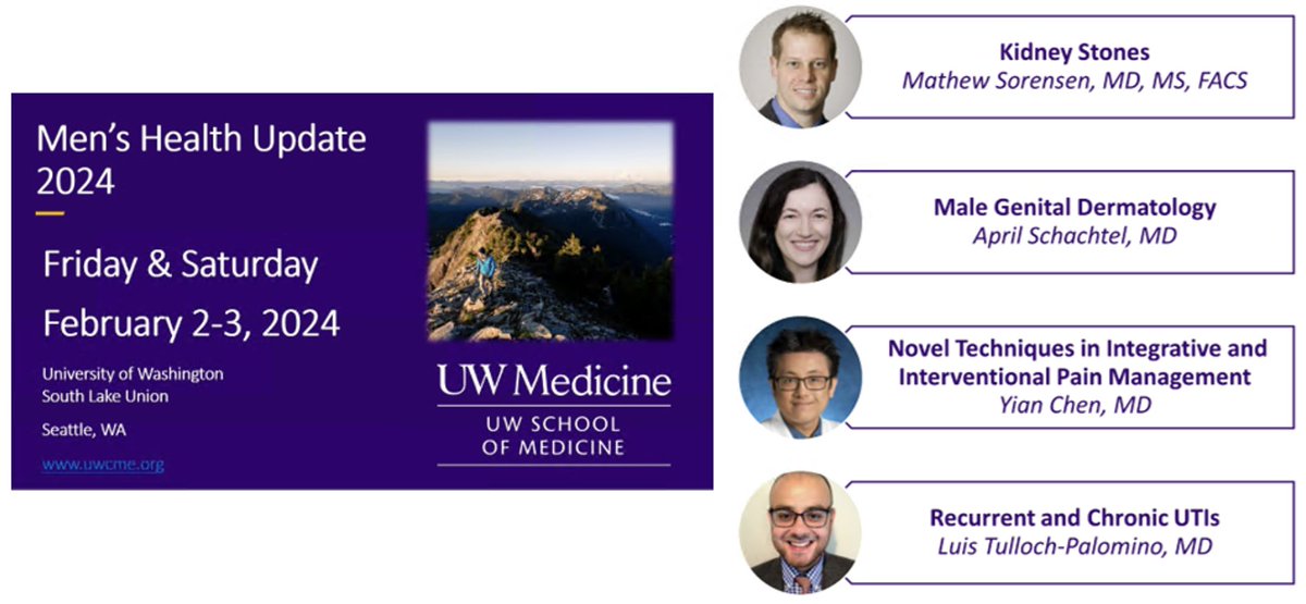 Men’s Health Update 2024 is a week away! Don’t miss out on your last chance to register. uw.cloud-cme.com/MJ2406 @uwurology @uwmenshealth @UWMedicine @UW_DGIM @UWDeptMedicine @uwfm @fac_uw @MarahHehemannMD @spsutkaMD @ascha