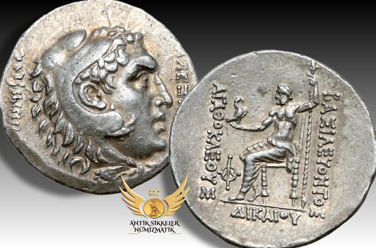 AntikSikkeler's tweet photo. Commemorative of Alexander III of Macedon
#Zeus Aetophoros 185-180 BC Agathokles.
The term Aetophoros is derived from the #Greek word #Aetos, meaning eagle, and #Phoros, meaning bearer or carrier. In this specific representation,#Zeus is depicted as carrying or holding an eagle. https://t.co/UguplFuS9U