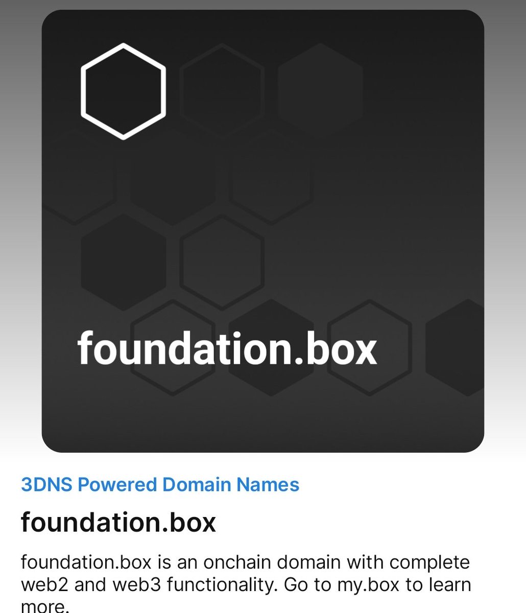I just registered my first BOX Domain.
I hope to sell my first domain,I now have many ENS DOMAINS ,but haven't sold one yet!!
#Box #boxdomain #Domains #domainsforsale #ENS #DNS #WEB3
#WEB2 #foundation #mybox #NFT #Ethereum