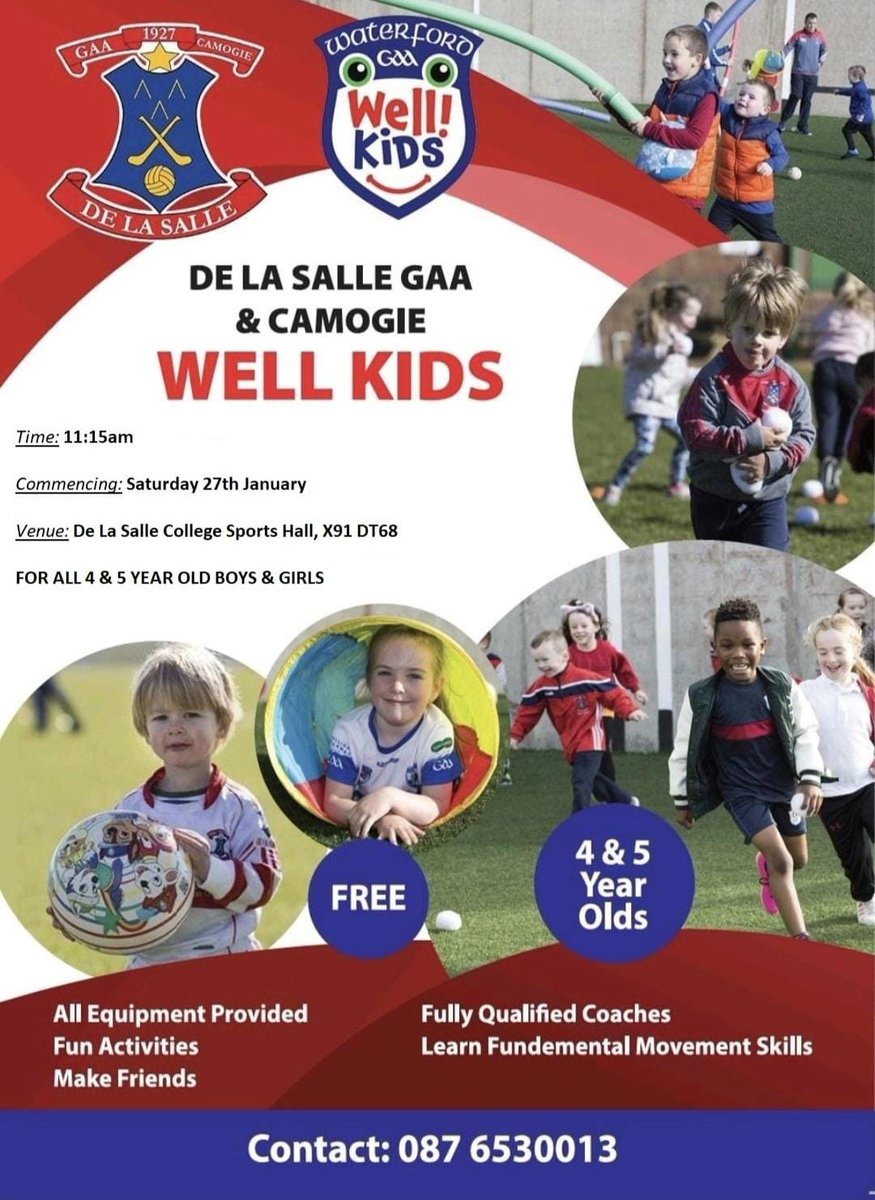 WellKids for all 4 &amp; 5 year old boys &amp; girls resumes Saturday morning at 11:15am in De La Salle College Sports Hall ⚪️❤️

All new starters are welcome…