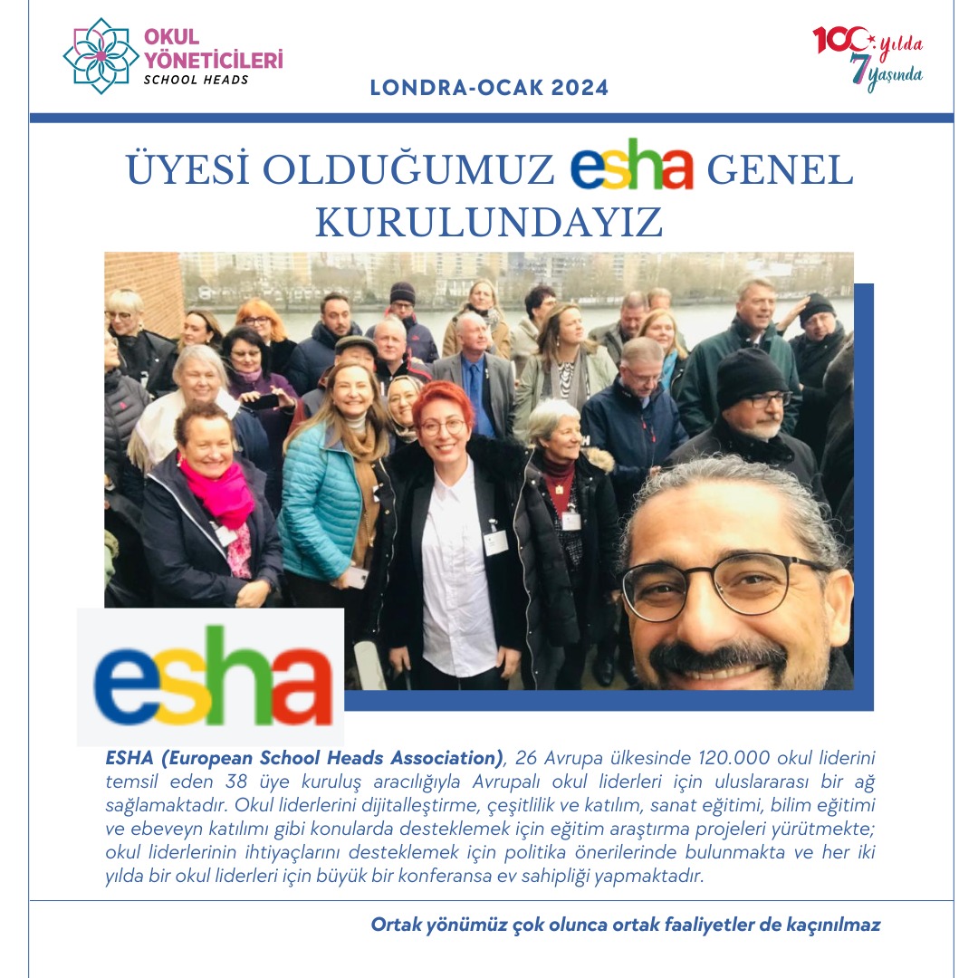 Okul Yöneticileri Derneği olarak üyesi olduğumuz ESHA (European School Heads Association) Genel Kuruluna katılmak üzere Londradayız.

#OkulYöneticileri