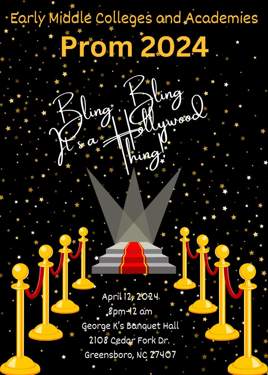Students: Mark your calendars! Prom is April 12th from 8am-Midnight @ George K's Banquet Hall. Tickets are $45 &amp; can be purchased in K12 payment center