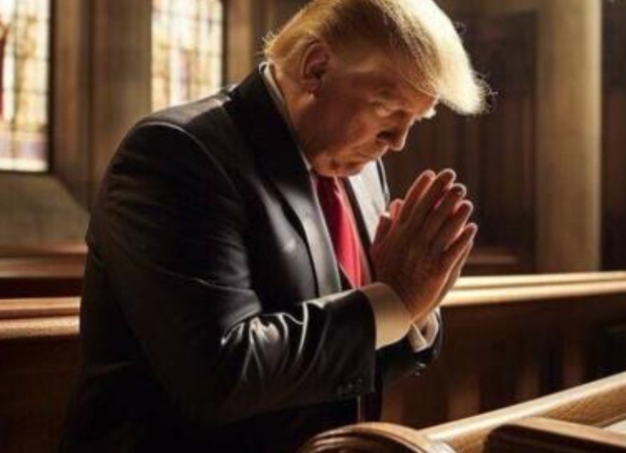 Trump pubblica una foto mentre prega ma la mano ha sei dita.
