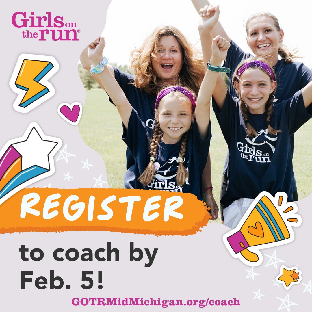 #GOTR coaches are former participants, teachers, parents, or community members. #Volunteer and watch girls grow in confidence and kindness, and amplify their inner strength. Commit to practice twice/week for 10 weeks-we’ll provide the rest! gotrmidmichigan.org/coach #GirlsOnTheRun