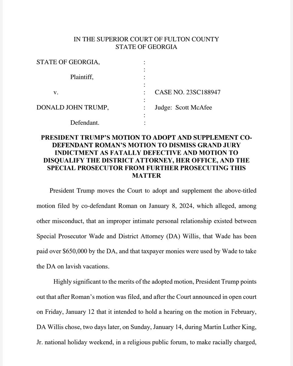 BREAKING - Trump attorney files motion to have DA Fani Willis and her office disqualified from the election interference case. @FOX5Atlanta