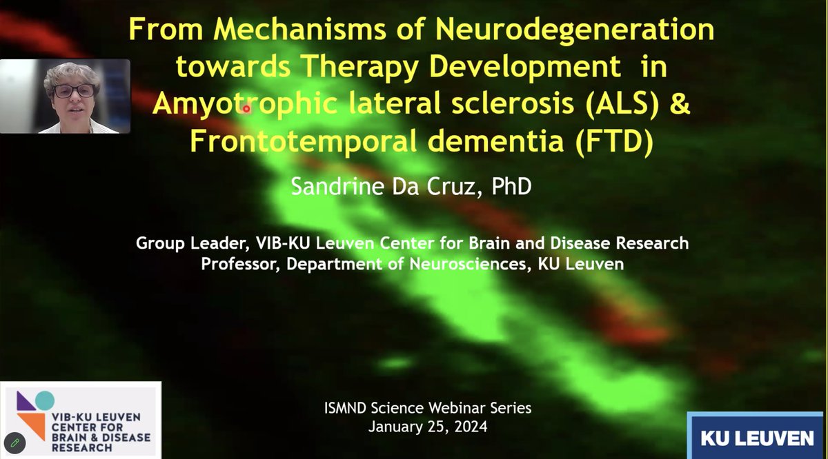 Thank you to Sandrine Da Cruz @CBD_VIB for opening our 2024 ISMND Science webinar series with her insightful talk! Due to all the exciting unpublished data, this recording will not be made available until summer 🤓