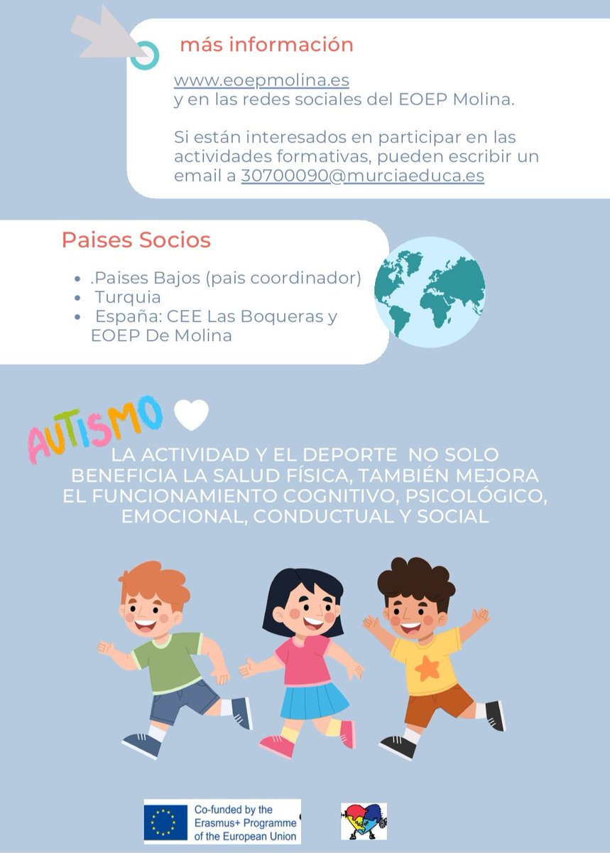eoepmolina1's tweet photo. Proyecto Europeo 🇪🇺 "Connect life with sport"
La actividad y el deporte 🏃‍♀️🏊no solo beneficia la salud física, también mejora el funcionamiento cognitivo 🧠, psicológico, emocional, conductual y social https://t.co/2WzCtYc3Md