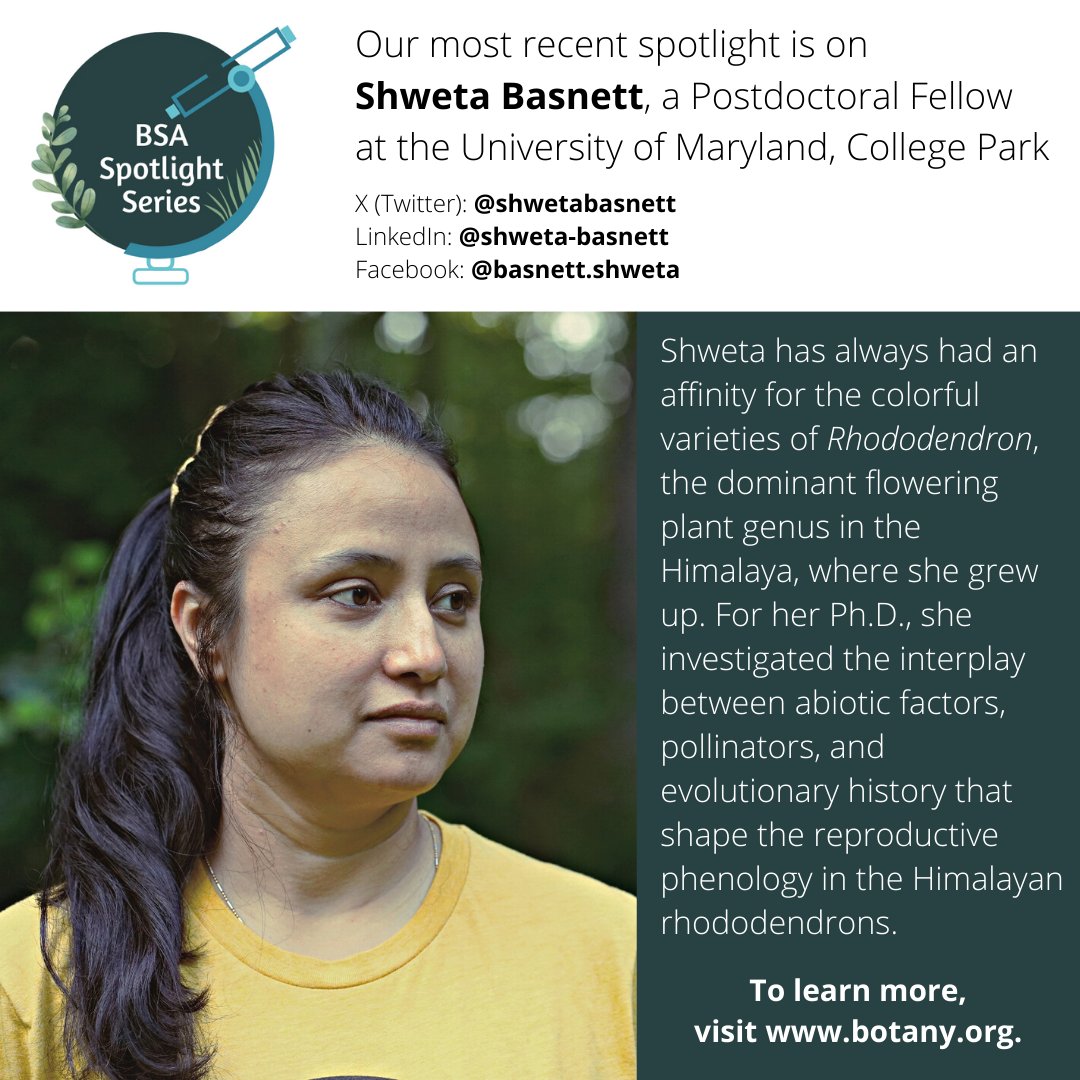 Botanical_'s tweet photo. Check out our January 2024 BSA Spotlight, Shweta Basnett, a Postdoctoral Fellow at the University of Maryland, College Park.
To learn more about Shweta, and see all of the Spotlights, visit: https://t.co/OfIIaWT23i
#BSASpotlight #BSAMembers https://t.co/yq7hfczBHZ