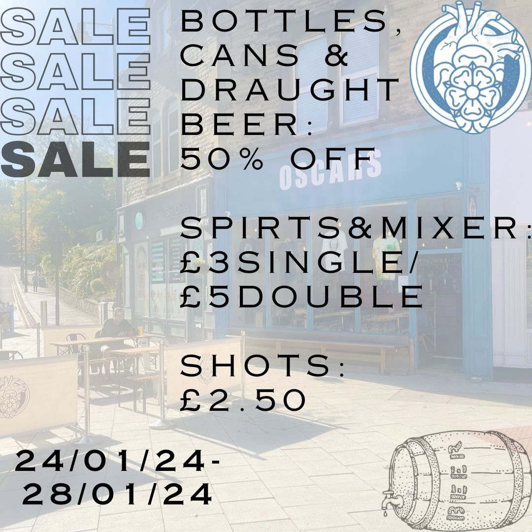 Sale all week, don't miss out, open tonight till 23:00

#sale #cheapbeer #cheapdrinks #everythingmustgo #closingdown #drink #ale#caskale #cask #real #realale #Morley #Oscars #supportsmallbusiness #supportlocal #takeaway #morleybottoms #yorkshire #winter #cold #storm #beer