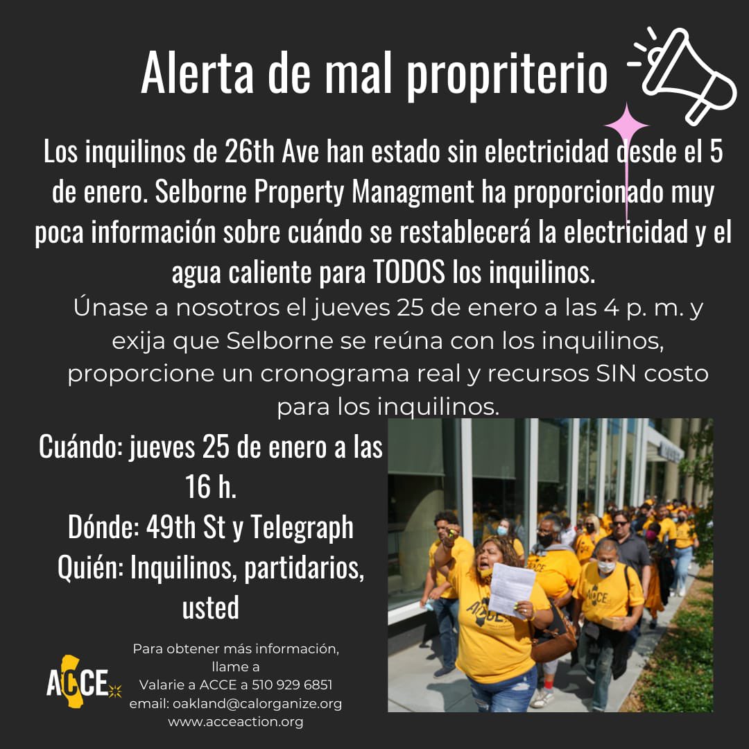 alyciaellington's tweet photo. ACTION ALERT~ Share widely!!
Come support our building as we fight for our tenants rights! TODAY @ 4pm in OAKLAND (details in pic) 3 wks is too long w/out power &amp; hot water. We demand that Selborne Managment meet w us about their neglect &amp; address our needs! We will be heard!! ✊🏽 https://t.co/MRo1ls1abu