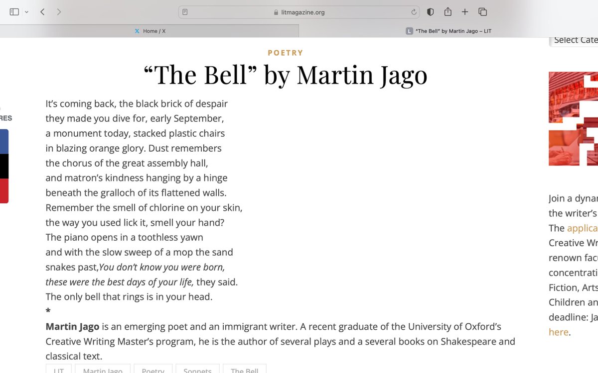 Wow! It's been 5 years since one of my first poems landed @litmagazine and I'm still obsessed with the sonnet form litmagazine.org/?s=Martin+Jago
#poetry 
#poetrycommunity 
#poetrylovers 
#poets