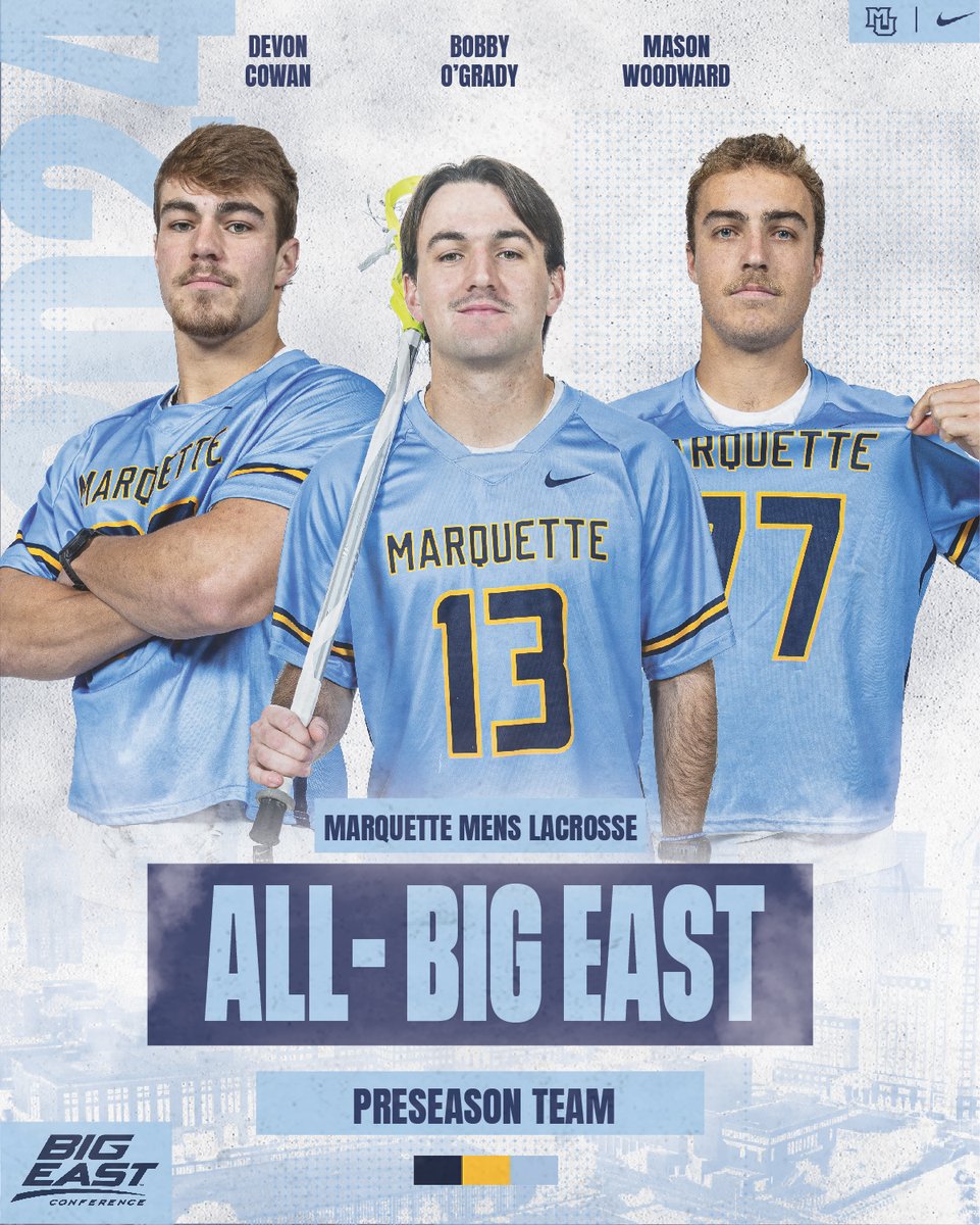 𝟐𝟎𝟐𝟒 𝐏𝐫𝐞𝐬𝐞𝐚𝐬𝐨𝐧 𝐀𝐥𝐥-𝐁𝐈𝐆 𝐄𝐀𝐒𝐓 𝐓𝐞𝐚𝐦

Devon Cowan, A
Bobby O'Grady, A
Mason Woodward, D

MU has two unanimous selections (Cowan and Woodward) for the first time in program history. #WeAreMarquette

MORE 🔗
gomarquette.com/news/2024/1/25…