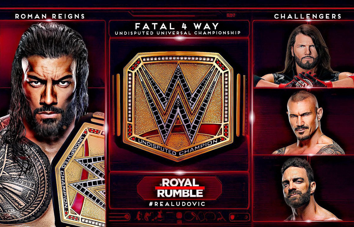 THIS SATURDAY, at #RoyalRumble dont miss The #WWE Undisputed Universal Champion @WWERomanReigns vs @AJStylesOrg vs @RandyOrton vs @RealLAKnight for The #UniversalTitle 🔥

#Realudovic #Smackdown