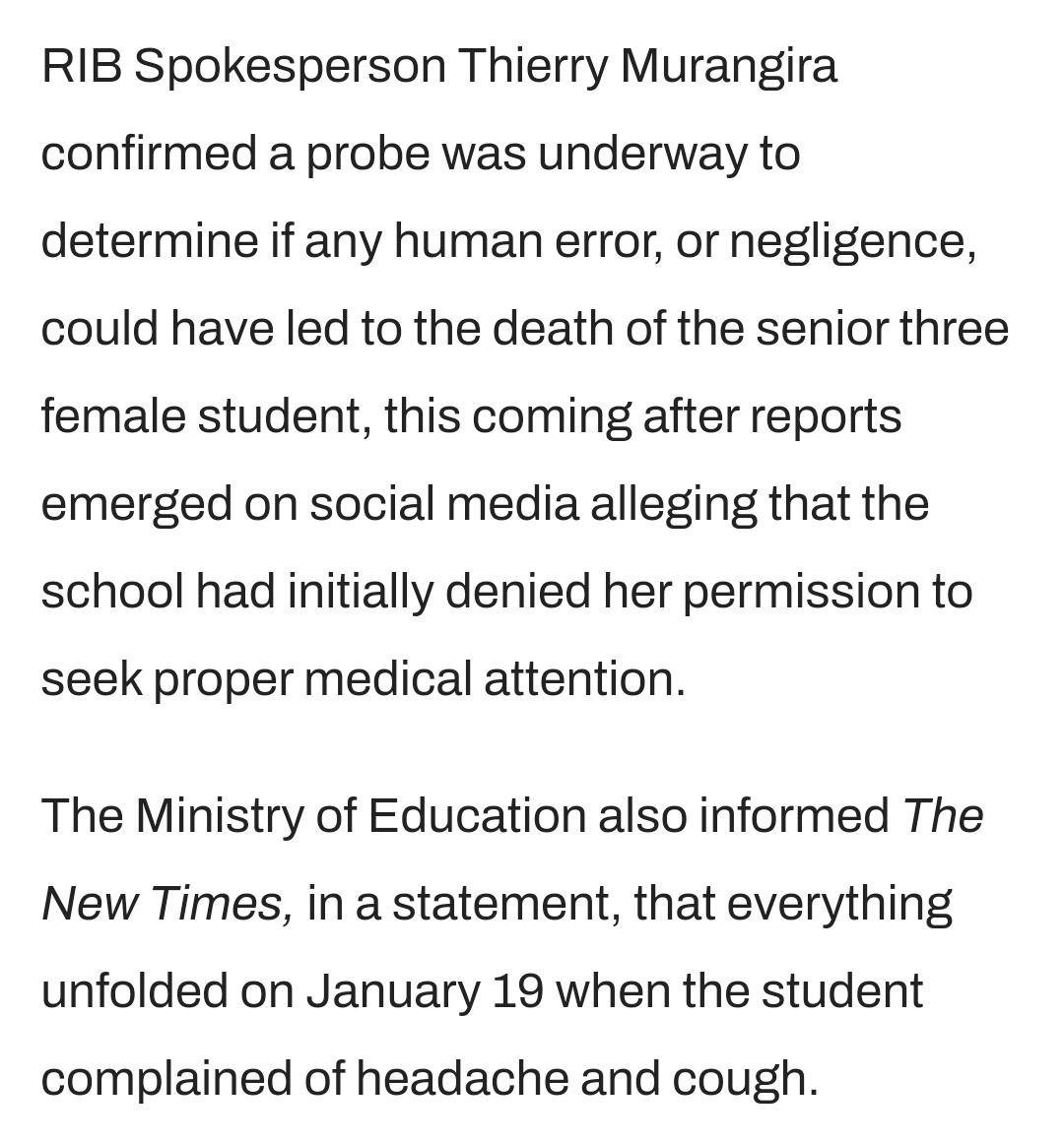 A 16-year old school girl just died due to the negligence of Lycée Notre Dame de Cîteaux's administration.
Years ago, another sick teenage girl was neglected at the same school and ended up having to go abroad for treatment. She's now permanently disabled
🧵

<a href="/Rwanda_Edu/">Ministry of Education | Rwanda</a> <a href="/RIB_Rw/">Rwanda Investigation Bureau</a>