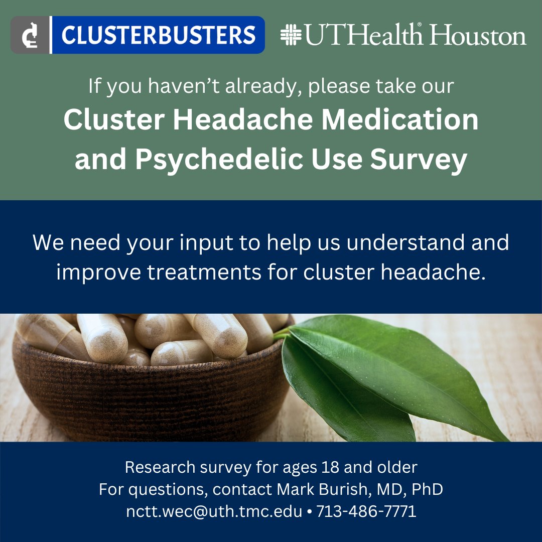 If you haven’t already, please take the Cluster Headache Medication and Psychedelic Use Survey. We want to understand what is working for our community and gain insights to inform advocacy and the development of better treatments. Survey link:  survey.alchemer.com/s3/7134634/Clu…