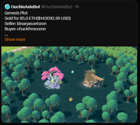 Quiero agradecerle públicamente a <a href="/ChuckFresco/">Chuck Fresco | KIND</a>  por haber usado mi código para comprar su land Génesis. Es un movimiento enorme. Parte del dinero se va a utilizar para pagar una deuda enorme que tenía mi mamá, asi que básicamente, me cambió la vida. Gracias, de verdad <3