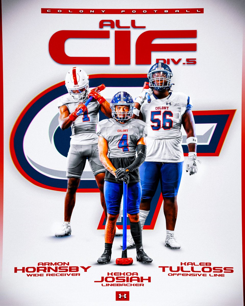 Like to give big shout out to our student-athletes who received All CIF honors! Thank you for trusting the process and making Colony football a better program. Looking forward to seeing you excell and the next level. <a href="/ColonyTitans_FB/">Colony Titans Football</a> <a href="/CoachGomez91/">Tony Gomez</a> <a href="/CoachImbach24/">Devan Imbach</a> <a href="/CoachOKeefe/">Coach O’Keefe</a>