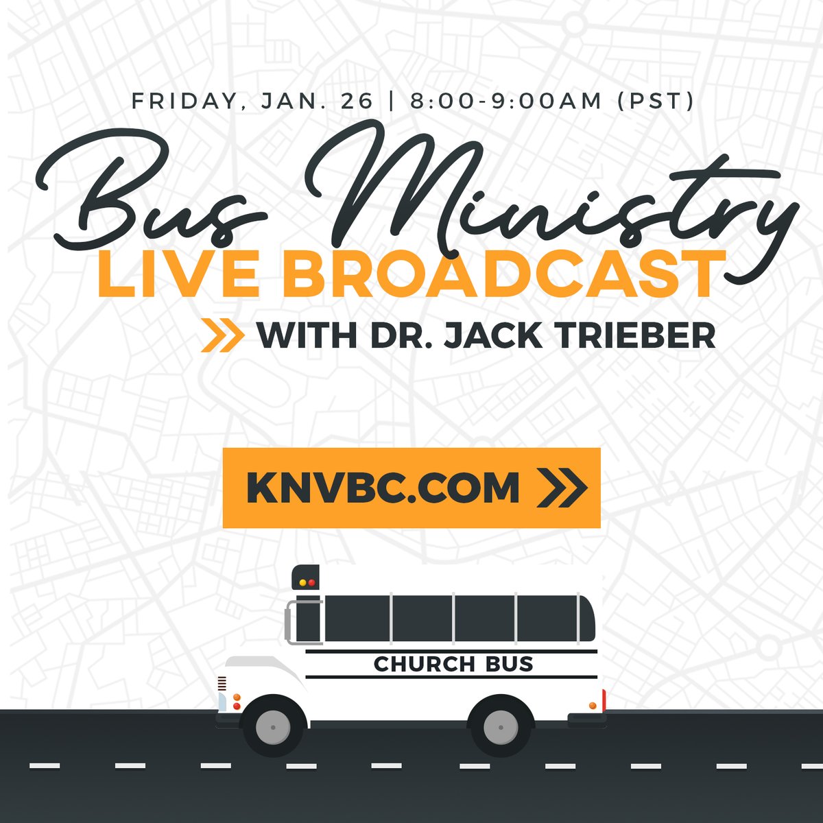 Tune in tomorrow for the live broadcast with Dr. Trieber on KNVBC.com. We look forward to hearing from “bus kids” of all ages and those working in the bus ministry as we focus on this area of service.
