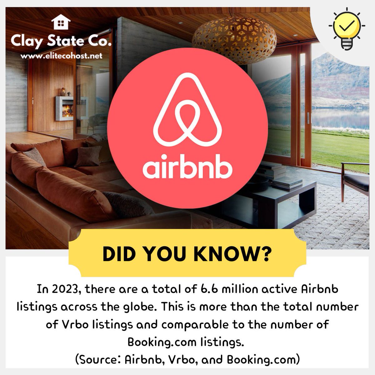Did You Know? 
In 2023, there are a total of 6.6 million active Airbnb listings across the globe. Your property deserves to stand out. At Elite CoHost, we turn uniqueness into unforgettable experiences. Let your space be more than just a listing—let it be a story. #AirbnbFacts