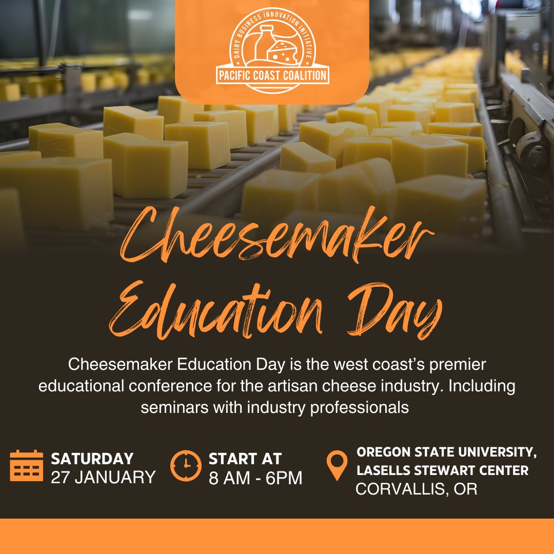 DairyPCC's tweet photo. Join us this Saturday in Oregon for Cheesemaker Education Day!✨🧀 For more information and to register go to https://t.co/LDe1SqGpCt #DairyPCC #DairyInnovation #Cheese #CheeseMakerEducationDay https://t.co/qEhY3HUzoH