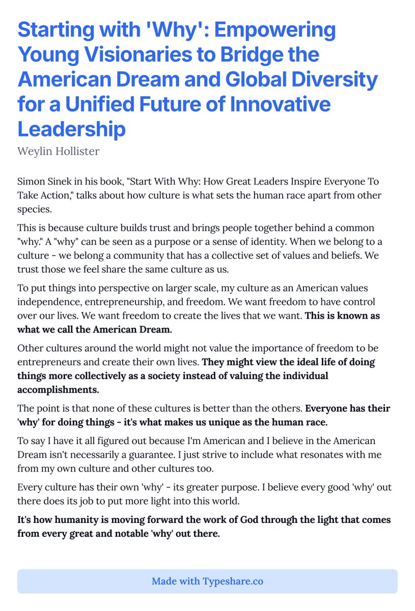 howlinweyy's tweet photo. Starting with 'Why': Empowering Young Visionaries to Bridge the American Dream and Global Diversity for a Unified Future of Innovative Leadership

#startwithwhy
#culturaldiversity
#leadership
#globalinnovation
#americandream https://t.co/Y4XerL9tbf