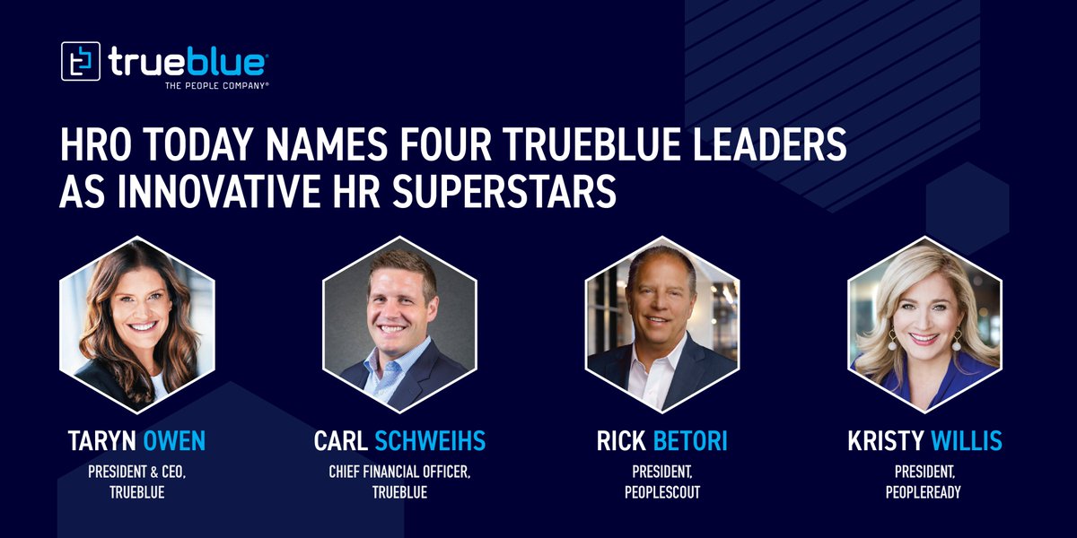 Congratulations to all four of our TrueBlue leaders named as HRO Today HR Superstars! Your dedication and innovative contributions continue to make a positive impact on our team and the staffing industry as a whole. bit.ly/3HtRFQt #ThePeopleCompany