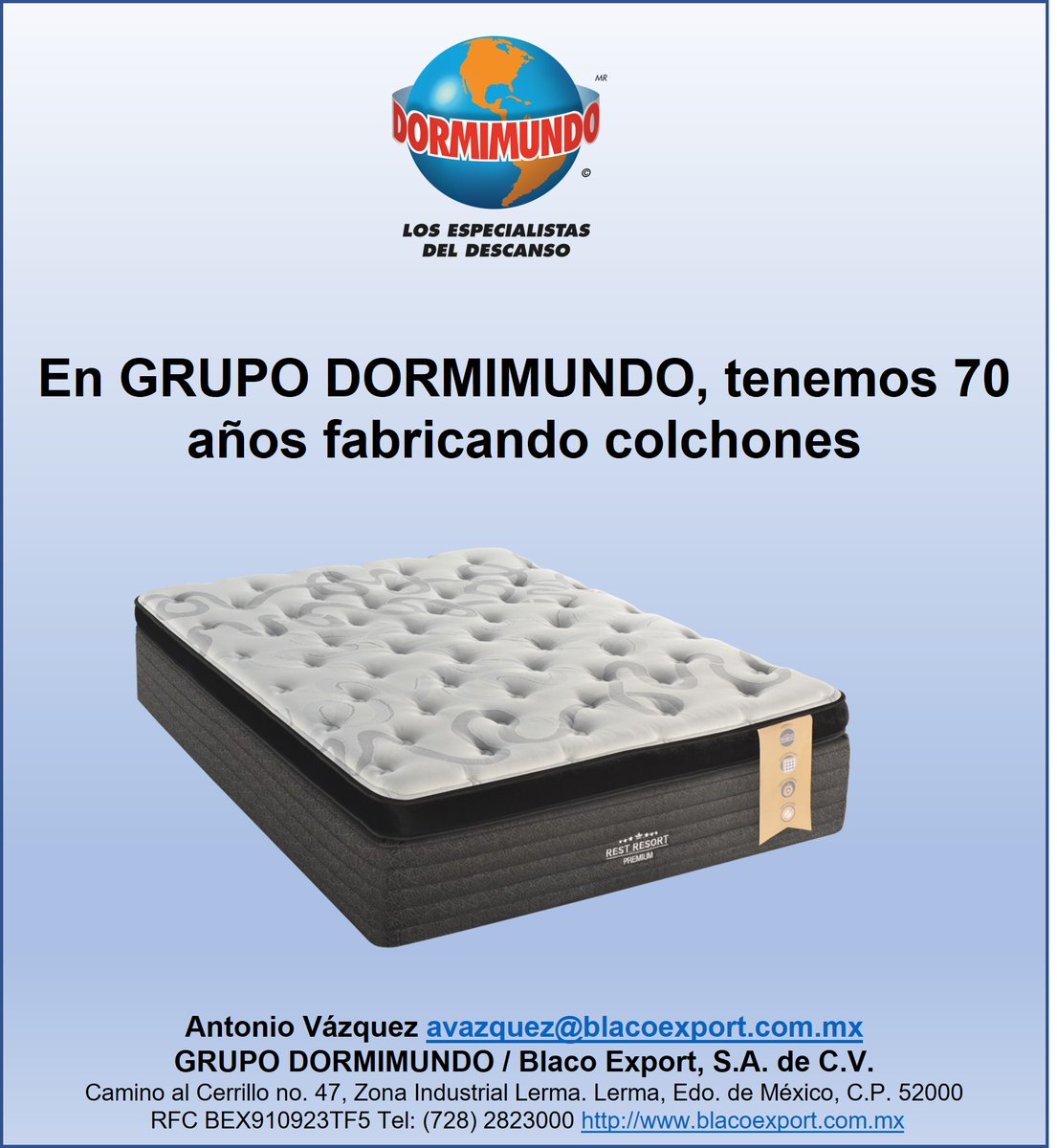 AsocHotelesCDMX's tweet image. #Dormimundo forma parte de nuestros socios proveedores. Conoce su División Hotelera, que ofrece una extraordinaria calidad y variedad de productos para satisfacer las necesidades de la industria del hotelera.
👉blacoexport.com.mx
#SoyCiudadDeMéxico #ProveeduríaAHCM