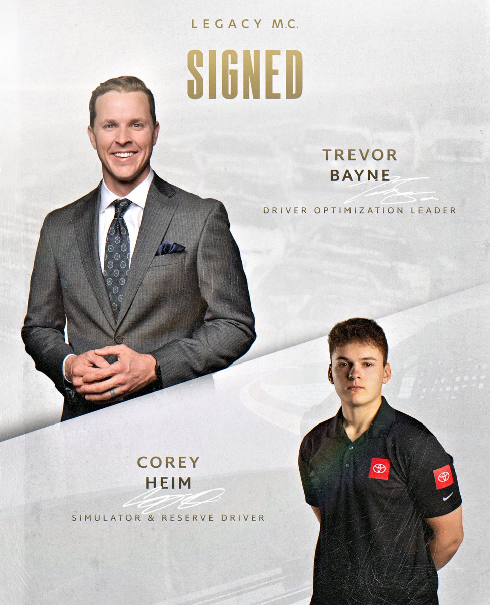 We are adding on two important members to the Club! Welcome Trevor Bayne as our Driver Optimization Leader and Corey Heim as our simulator &amp; reserve driver! #TeamToyota 

bit.ly/bayneheim