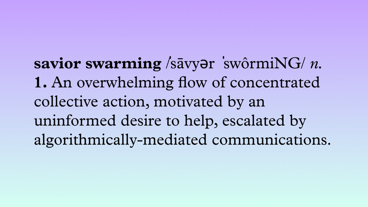 Overwhelming or unwanted influxes of aspirational care aren’t new. But as William R. Frey @ColumbiaSSW and @natematias explain, online platforms and social algorithms are accelerating saviorism — especially white saviorism — to overwhelming levels. medium.com/datasociety-po…