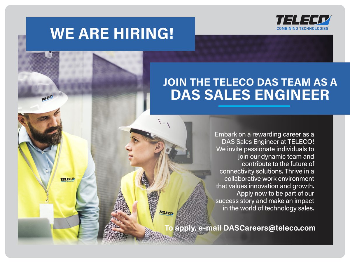 @TELECOinc is looking for a DAS SALES ENGINEER. Join our team! Please apply at DASCareers@teleco.com #hiring #DASjobs #DASsalesengineering #DASengineer #yeahthatgreenville #southflorida #usa