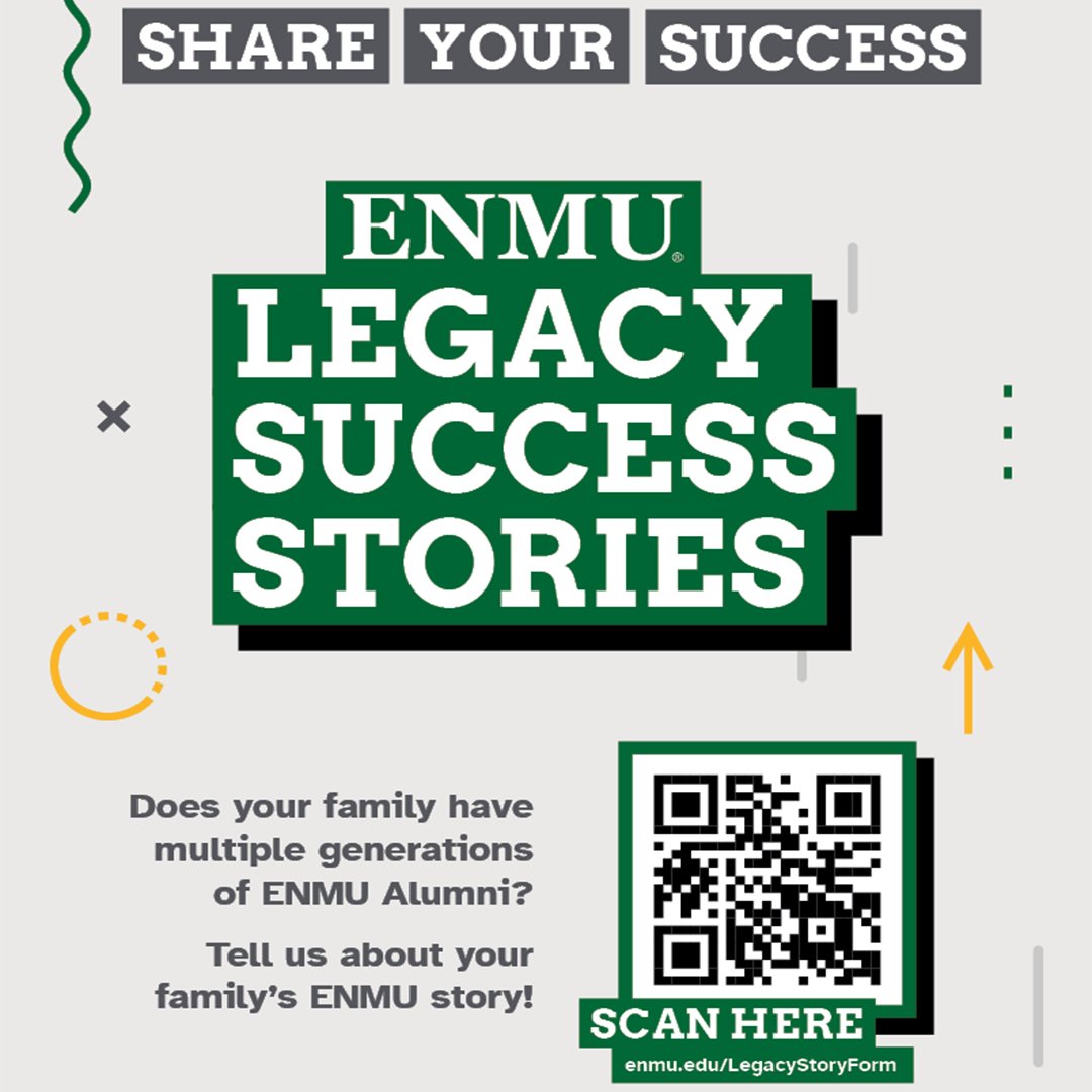 🐾 Unleash the legacy of Greyhounds in your family! 🐾 Dive into our family stories and join the adventure in our upcoming video series, 'ENMU Legacy Success Stories.' 🌟 Scan the QR code or visit enmu.edu/LegacyStoryForm to be a part of the tale! 🎓