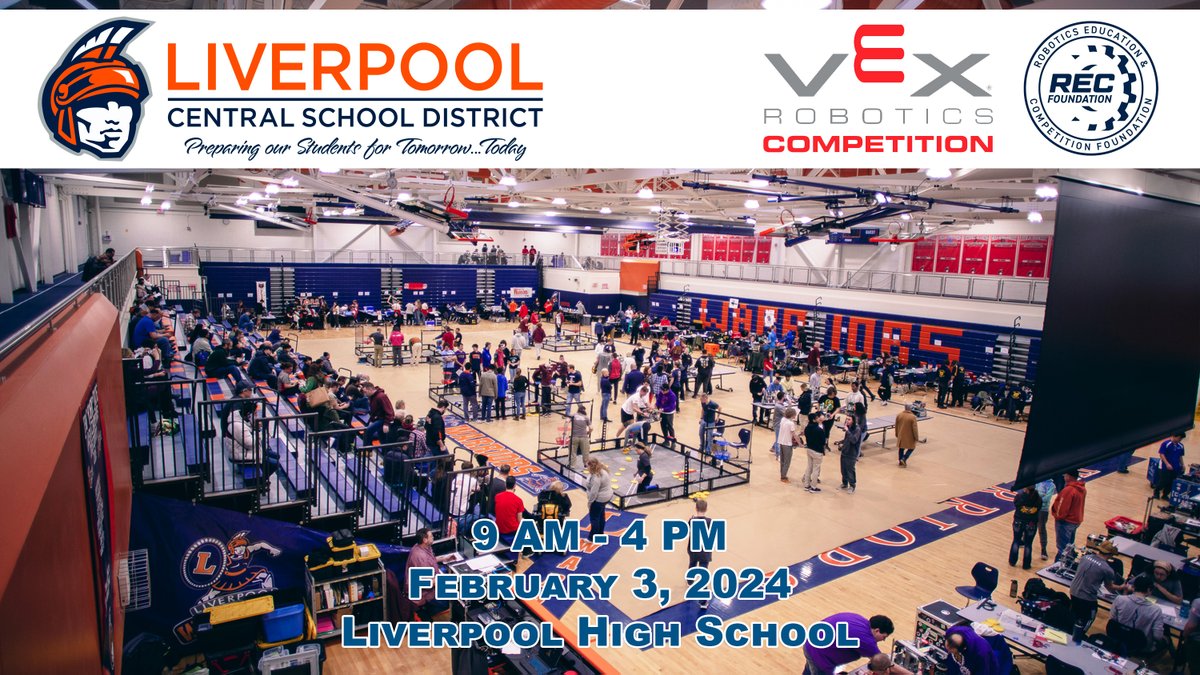 StarkeInd's tweet image. The 2024 @LCSDOfficial @VEXRobotics @REC_Foundation Competition, sponsored by @Lpool_Found_Ed, is this Saturday! Come join 35+ teams in-person or on the webcast for a great day of hands-on #STEM problem solving! Link in bio #LiverpoolLeads #LPoolVEX @NewsChannel9