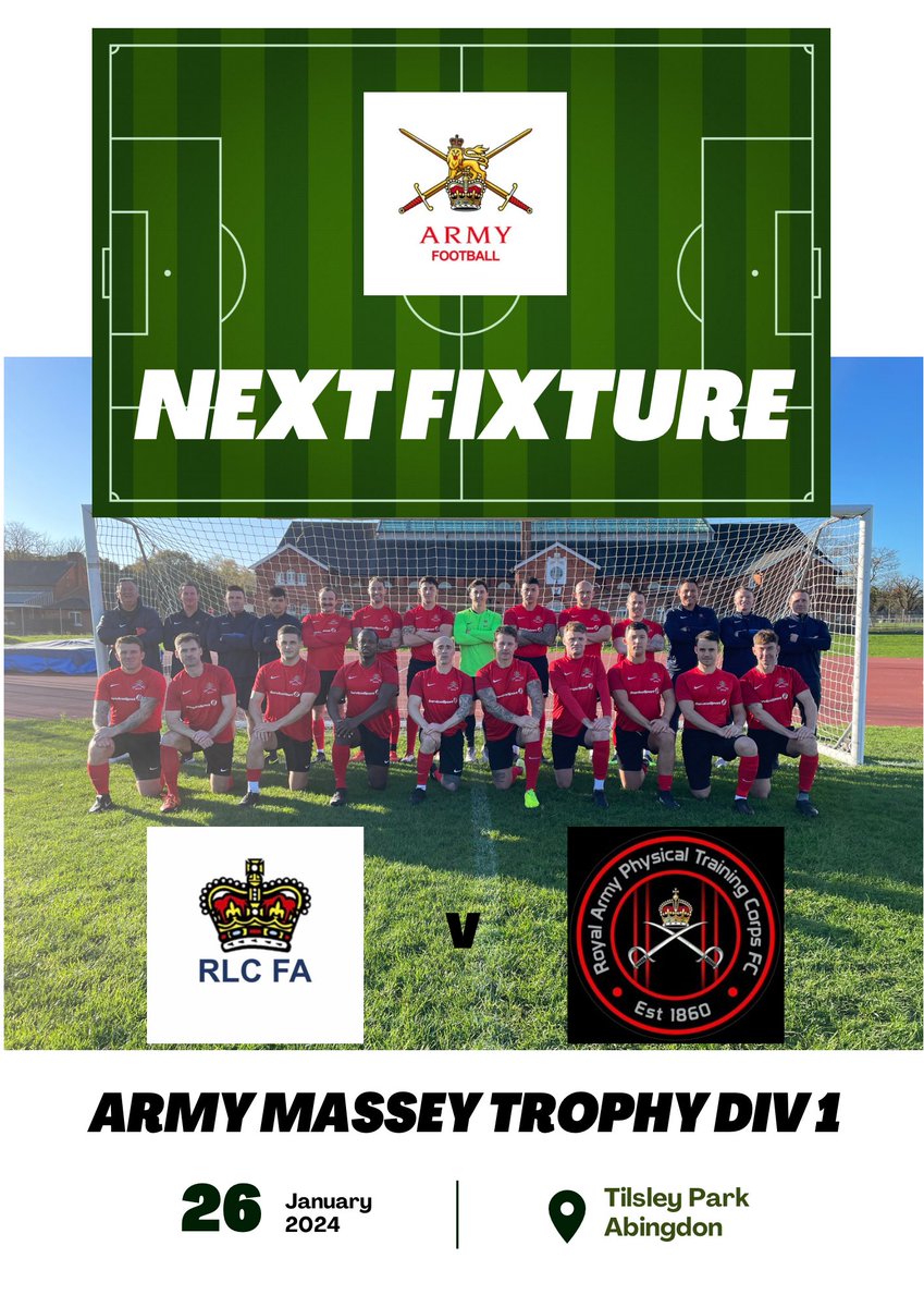 ⚽️ | We’re Back!! First game of 2️⃣0️⃣2️⃣4️⃣ RLC FC 🆚 RAPTC FC 📍 | Tilsley Park, Abingdon. 🕰️ | 10:30hrs @RAPTC_Official @RLC_FA @Armyfa1888 @ArmySportASCB @ArmySportsLTRY @servicesport @L4Teamwear @RAPTC_Corps_SM
