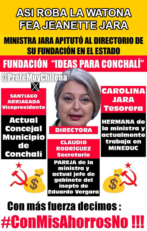 <a href="/Maha38408872/">Marha</a> <a href="/esthersaxton/">Esther</a> Así ROBA la watona fea Janette Jara, comunista #CareLechuza, ladrona de las pensiones de los 
Chilenos

RT si estás de acuerdo