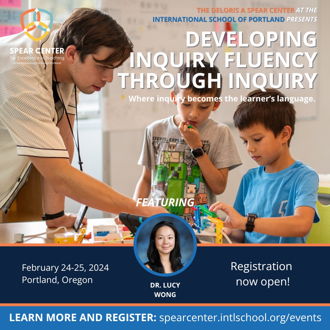 spearcenterpdx's tweet image. Have you registered yet? Don't miss your opportunity to explore language immersion or inquiry fluency with Dr. Lucy Wong!
Feb 22-23 - Transcending Language
Feb 24-25 - Inquiry Fluency through Inquiry
Information and registration is on our website: spearcenter.intlschool.org/dr-lucy-wong/