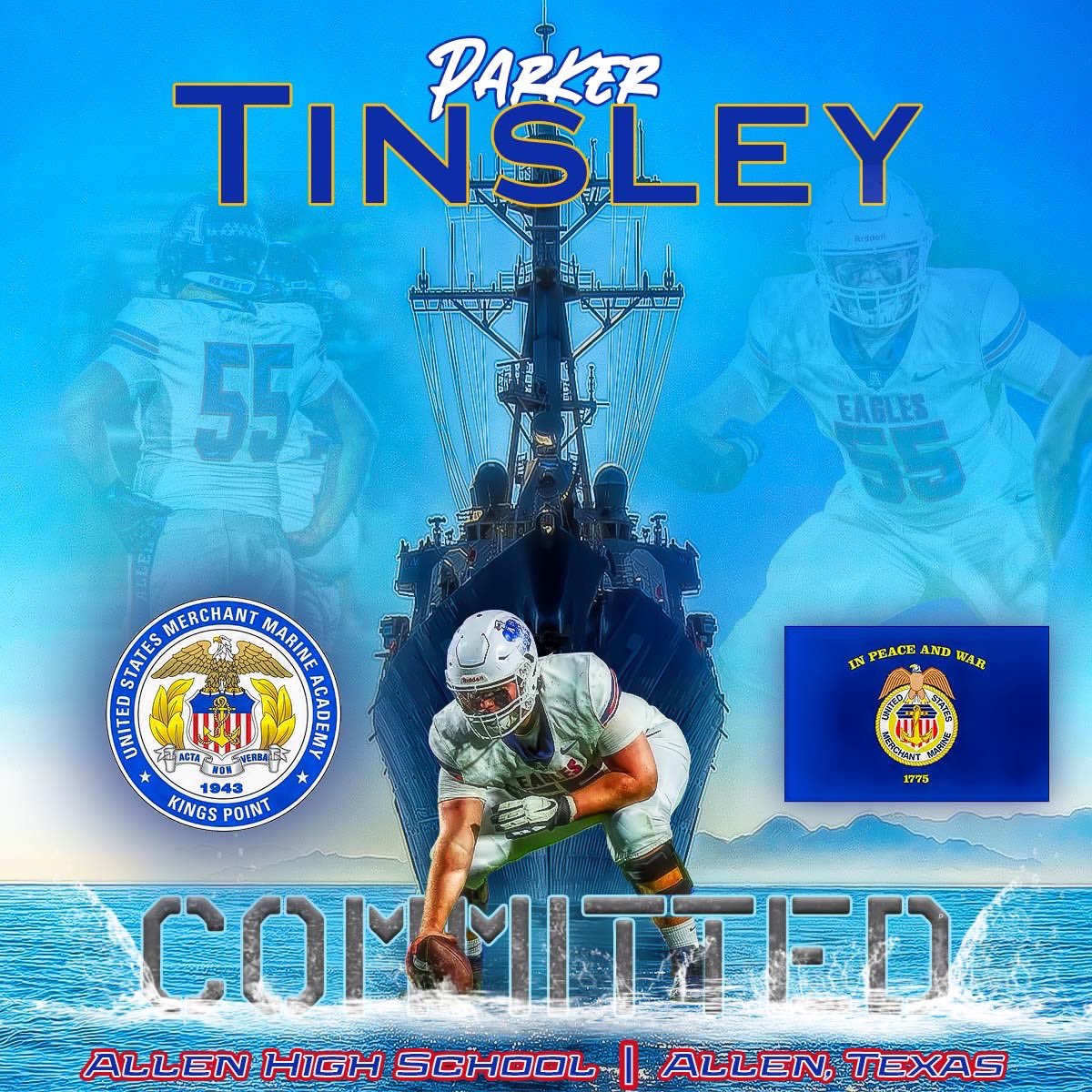 Parker Tinsley (@ptinsley52) on Twitter photo I am proud to announce that I am 100% committed to the United States Merchant Marine Academy <a href="/CoachPassante/">Harry Passante</a> <a href="/CoachCroall/">Jameson Croall</a> <a href="/coachbartelFB/">Ryan Bartel</a> <a href="/CoachLWig/">Lee Wiginton</a> <a href="/LarryWMcrae/">Coach Larry McRae</a> <a href="/alleneaglesfb/">Allen Eagles Football ⭐️⭐️⭐️⭐️⭐️</a> <a href="/USMMAFootball/">USMMA Football</a> I am proud to announce that I am 100% committed to the United States Merchant Marine Academy <a href="/CoachPassante/">Harry Passante</a> <a href="/CoachCroall/">Jameson Croall</a> <a href="/coachbartelFB/">Ryan Bartel</a> <a href="/CoachLWig/">Lee Wiginton</a> <a href="/LarryWMcrae/">Coach Larry McRae</a> <a href="/alleneaglesfb/">Allen Eagles Football ⭐️⭐️⭐️⭐️⭐️</a> <a href="/USMMAFootball/">USMMA Football</a>