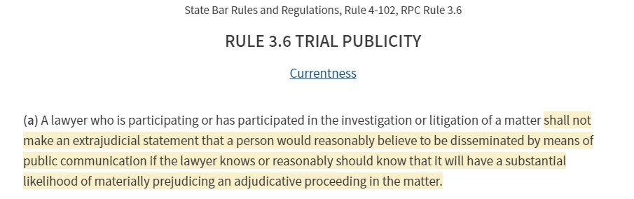 Rule 3.8 requires Willis to refrain from allegations 'that have a substantial likelihood of heightening public condemnation of the accused' Rule 3.6 forbids statements that would 'materially' prejudice a proceeding. Clear violation; the only question is the appropriate remedy.