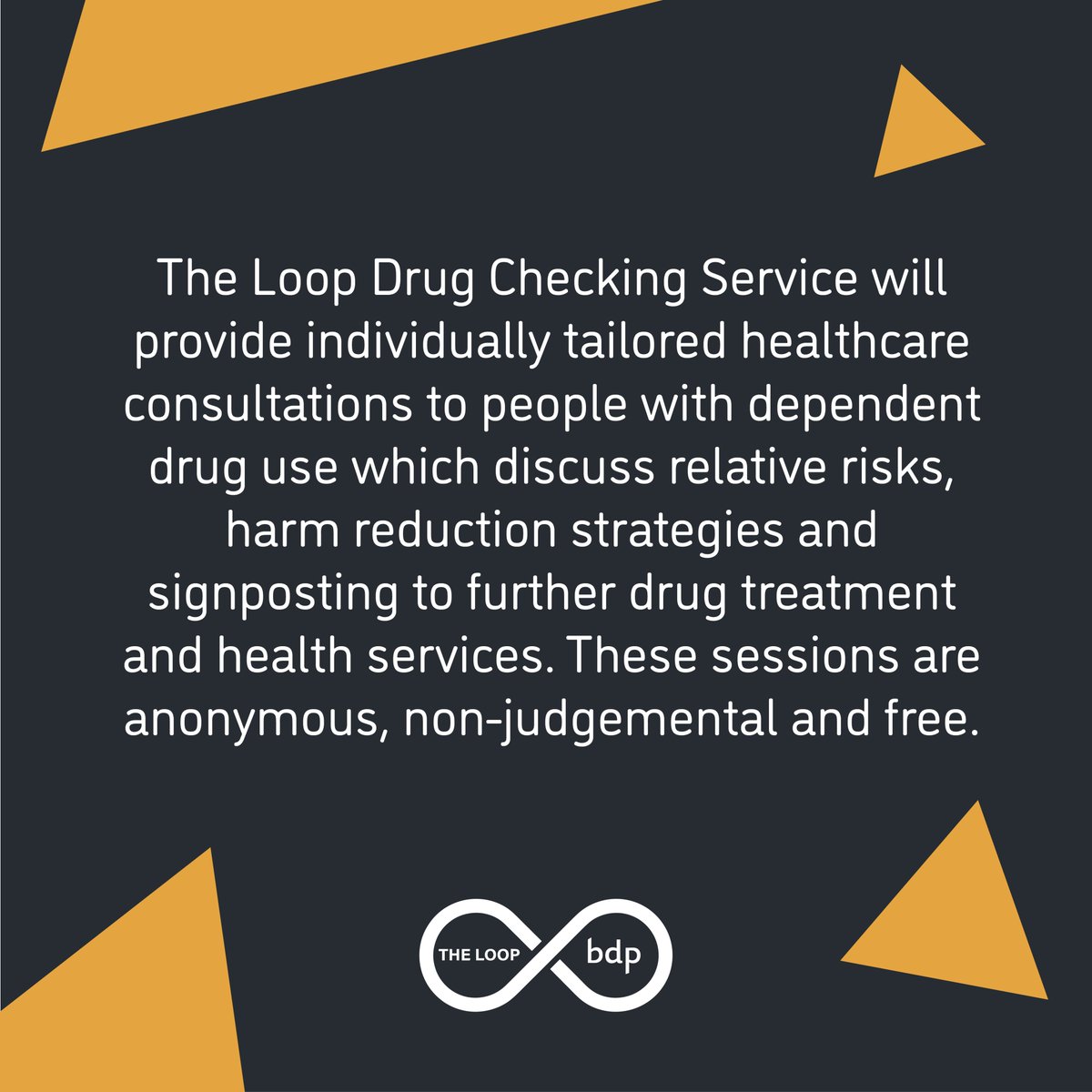 The Loop (@wearetheloopuk) on Twitter photo 🎉 Drug checking is coming to Bristol. 🎉
Launching on Saturday 27th January, a regular drug checking service is coming to Bristol.
This first-of-its-kind service will run on the last Saturday of every month and is in partnership with <a href="/BDProads/">BDP | Bristol Drugs Project</a> & <a href="/BristolCouncil/">Bristol City Council</a>. 🎉 Drug checking is coming to Bristol. 🎉
Launching on Saturday 27th January, a regular drug checking service is coming to Bristol.
This first-of-its-kind service will run on the last Saturday of every month and is in partnership with <a href="/BDProads/">BDP | Bristol Drugs Project</a> & <a href="/BristolCouncil/">Bristol City Council</a>.