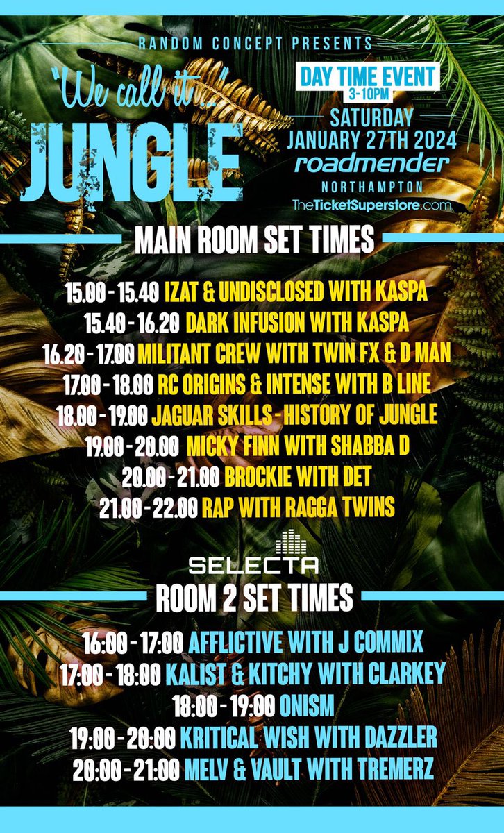 RANDOMCONCEPTUK's tweet image. 🚨SET TIMES FOR THIS SATURDAY 

Final Tickets
🔗 theticketsuperstore.com/events/53165/w…

#jungle #classicjungle #junglemusic #junglemusicforever #junglemusiclovers #randomconcept #roadmender #northampton #drumandbass #drumnbass #dnb #dnbvibes #drumnbassfamily