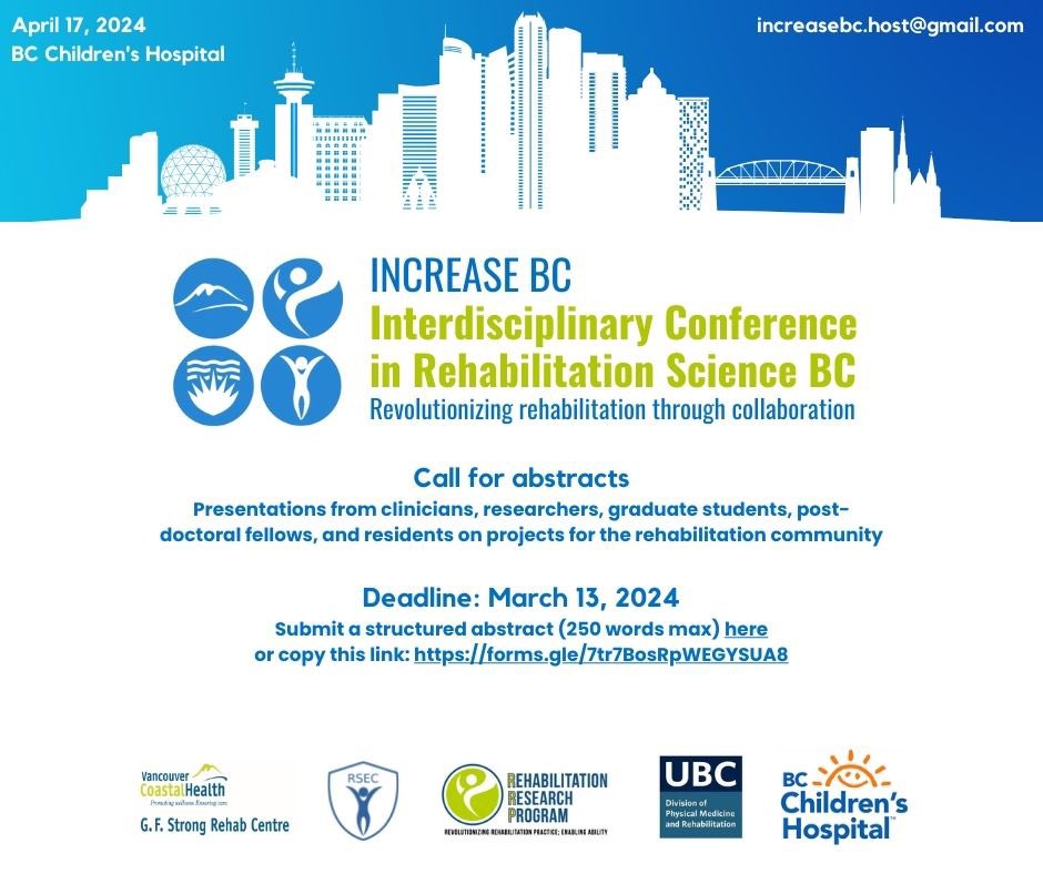 It’s that time of year again, INCREASE BC is just around the corner 🎉 Submit an abstract today to be part of this exciting event! New this year, we will also be hosting a 3-Minute Thesis competition. Deadline March 13. For more info and to submit: forms.gle/7tr7BosRpWEGYS…