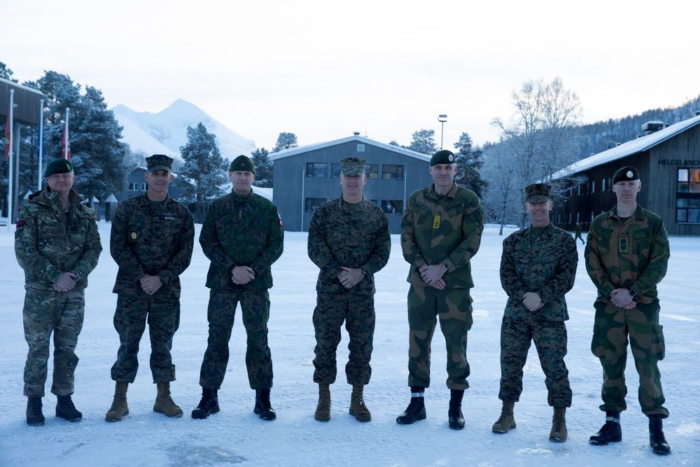 General officers and senior enlisted advisors from the Norwegian Army, the United Kingdom Commando Force, the Finnish Army, and the United States attend a meeting for upcoming NATO exercise Nordic Response 24 at the Norwegian Army Headquarters in Bardufoss, Norway, Jan 24, 2024.