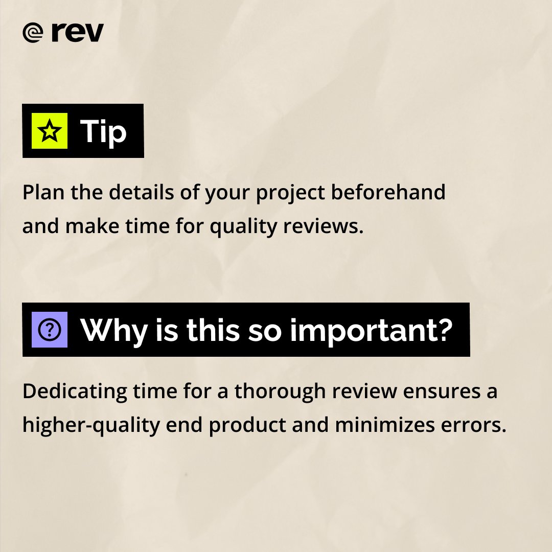 rev's tweet image. Mastering the art of video production involves more than just technical skills.
 
Here are three essential tips for post-production success – they’re sure to help you steer clear of mistakes! 🎥✨
 
#VideoProductionTips #AvoidMistakes #PostProductionMagic #CreativeProcess