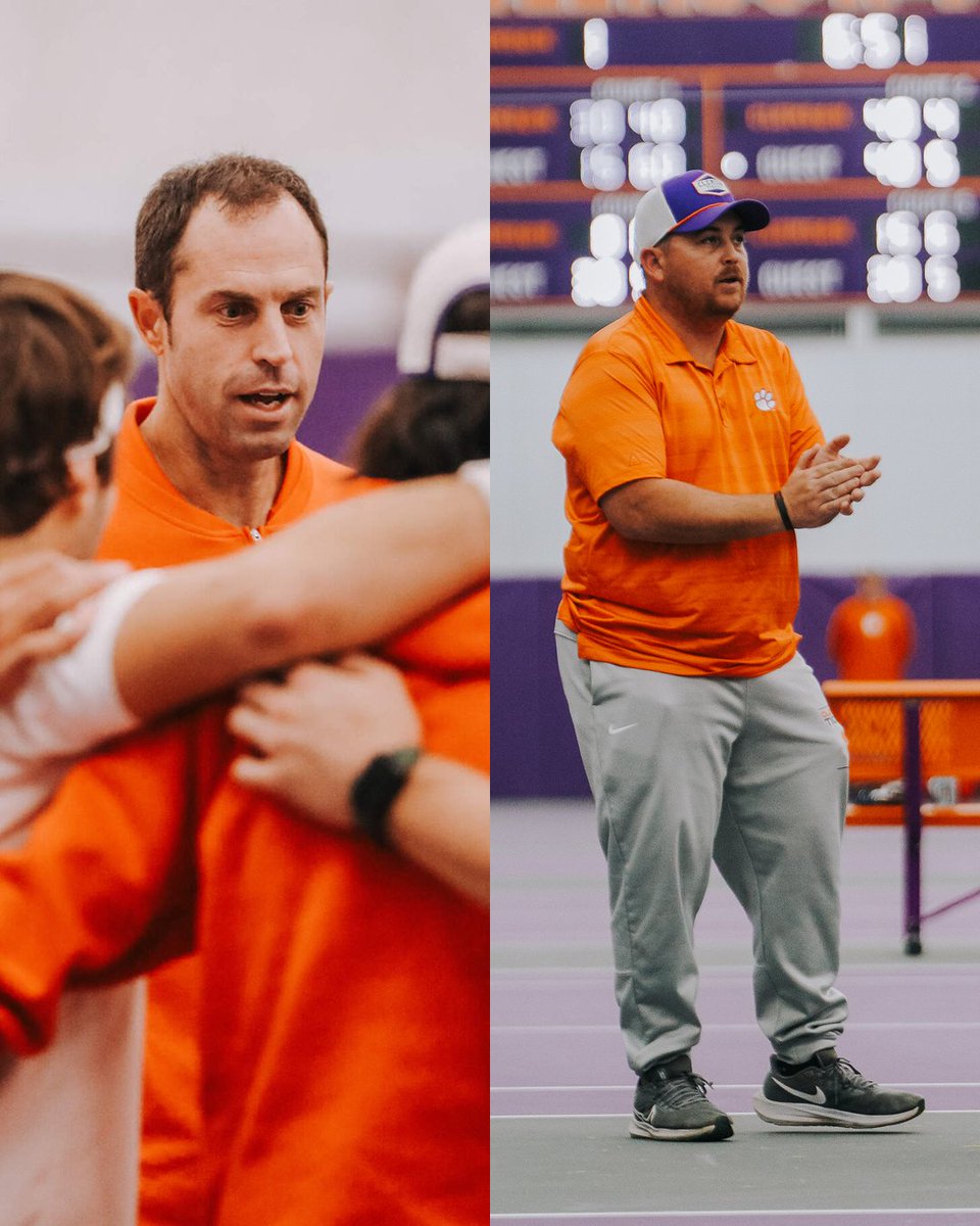 ClemsonTigers's tweet photo. Coach Wagner (@ClemsonMTennis) and Coach Saia (@ClemsonWTennis) are each off to a hot start during their first seasons leading the Tigers! 🎾

The two programs are already a combined 5-0 early on this spring 👀🔥 https://t.co/tiyBDXE4ou